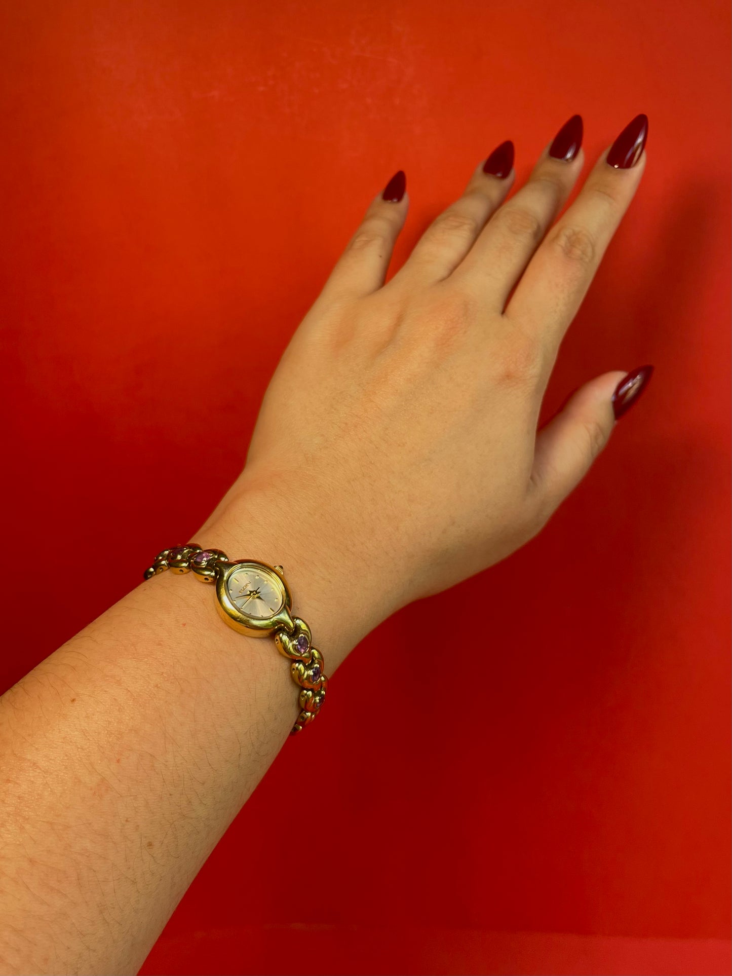 Vintage Elgin Gold Tone with Natural Amethyst Watch
