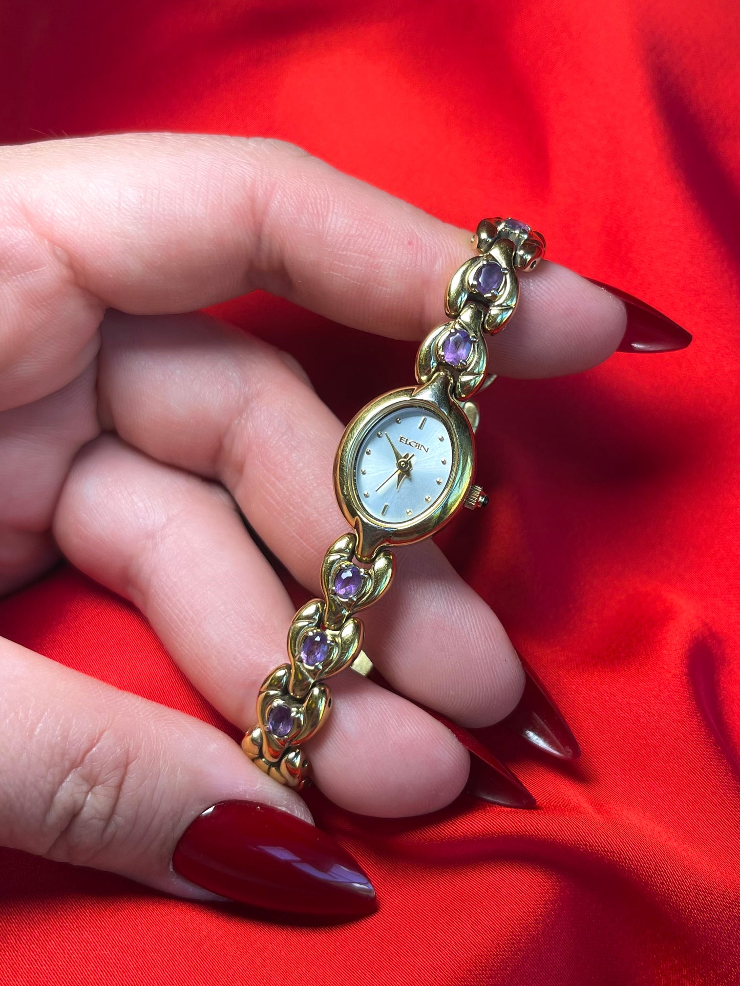 Vintage Elgin Gold Tone with Natural Amethyst Watch