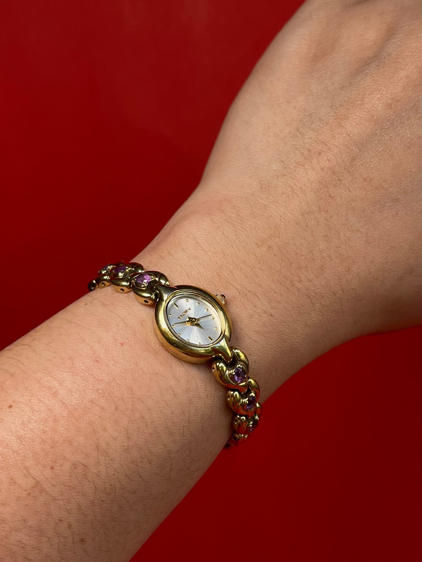Vintage Elgin Gold Tone with Natural Amethyst Watch