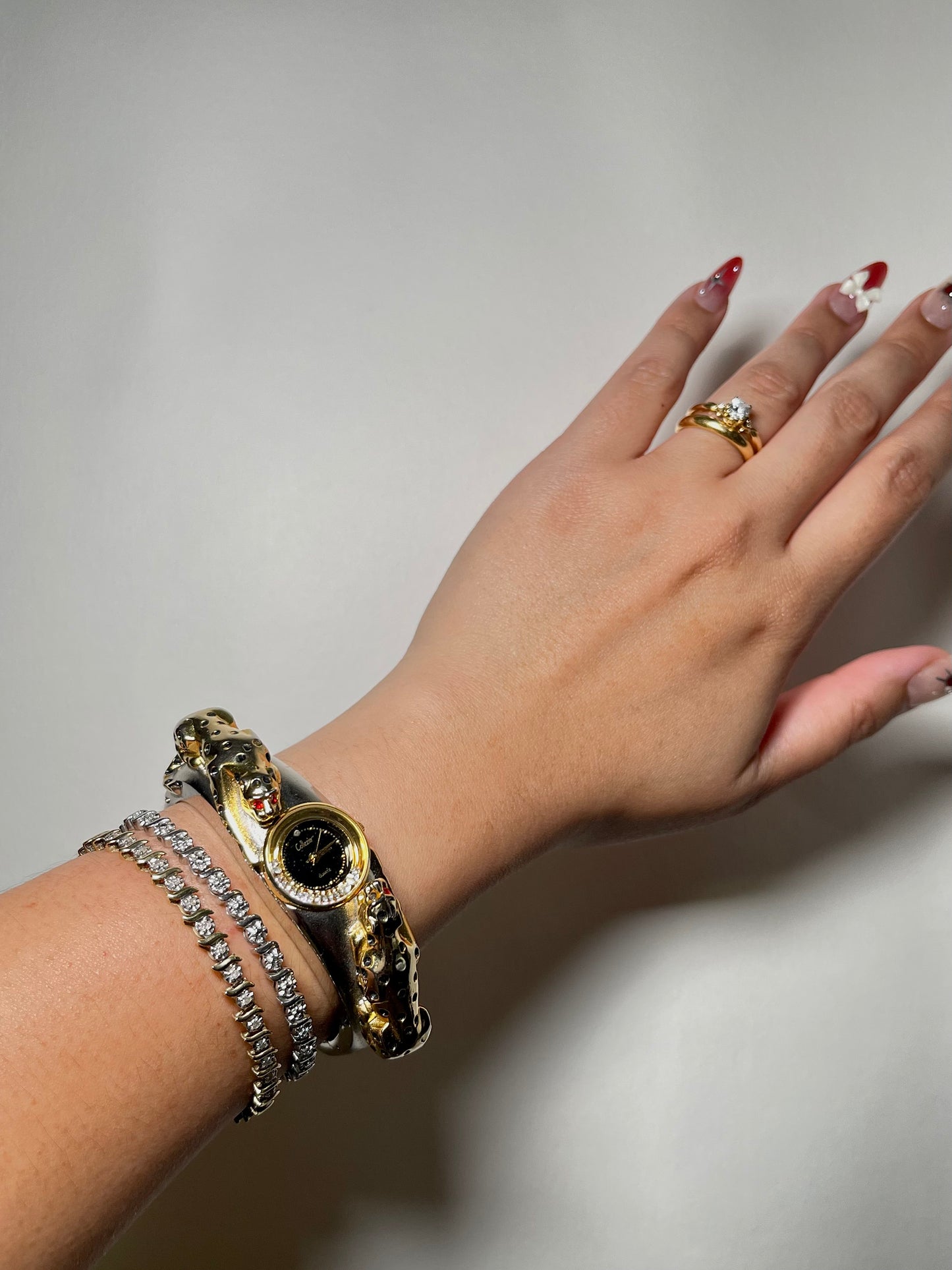 Vintage Collezio Rhinestone Leopard Cocktail Hinged Watch
