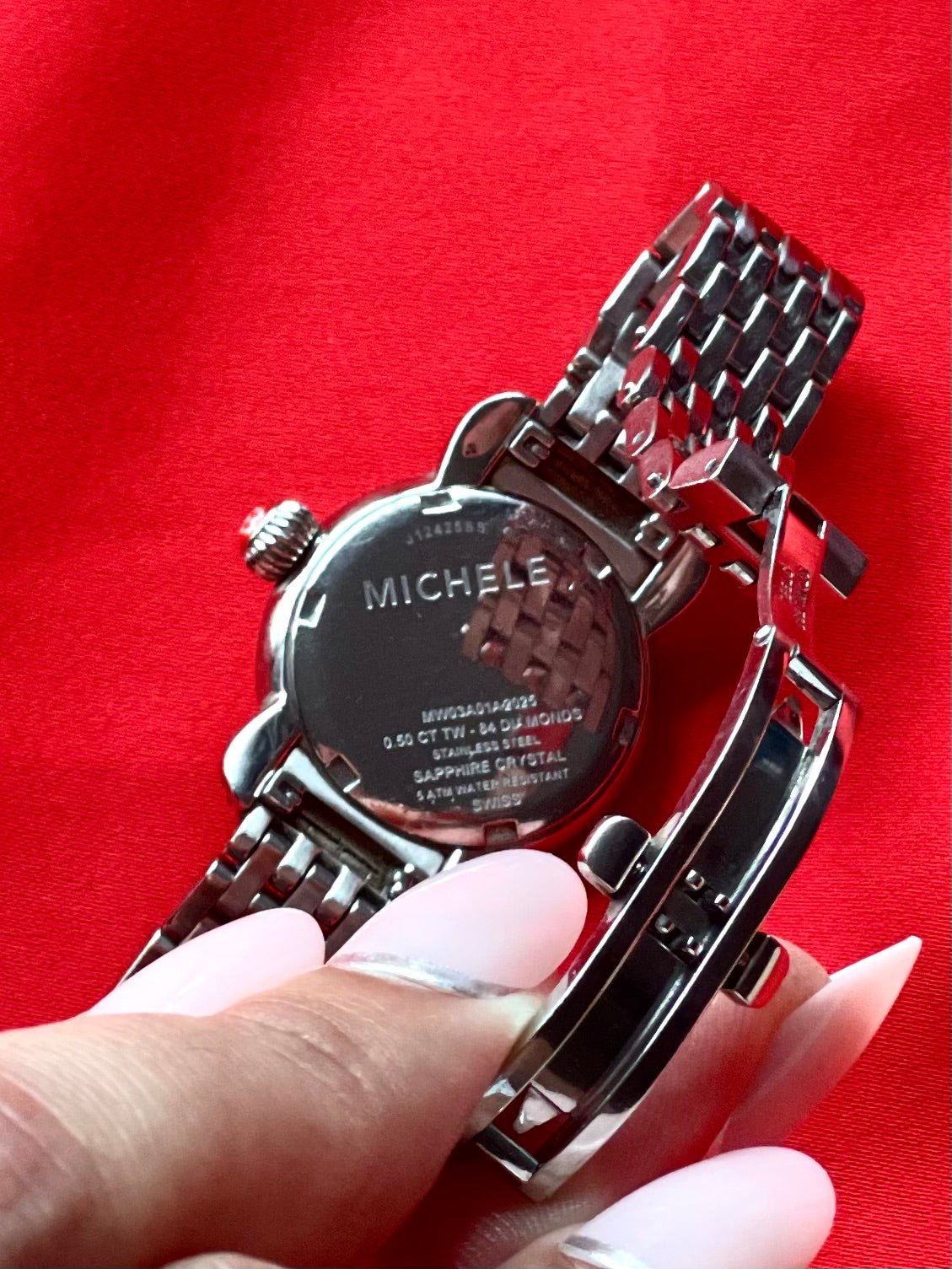 Michele Diamond Bezel CSX Petite Mother of Pearl Dial- Steel Quartz
