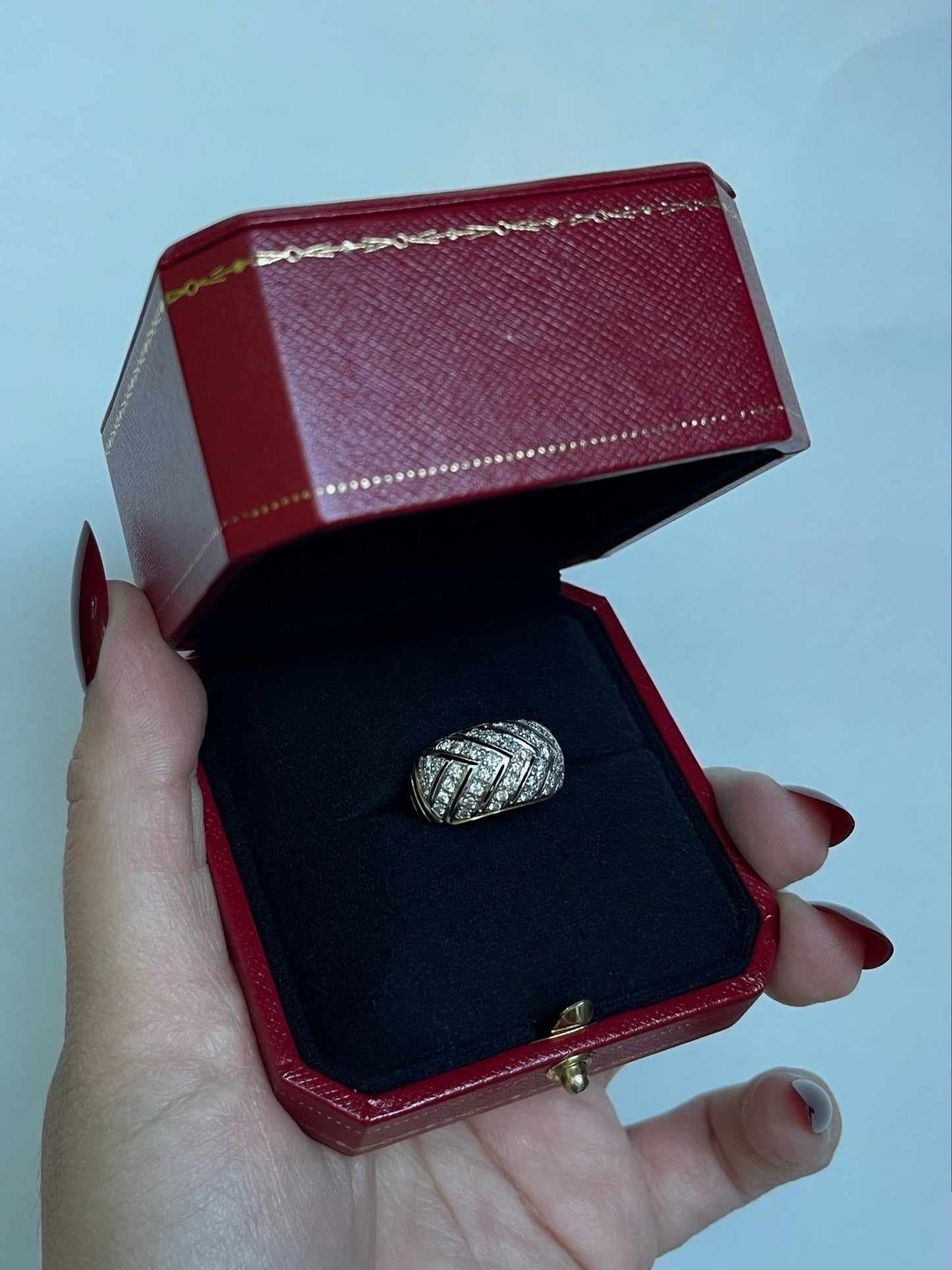 Vintage 14K Two-Toned Yellow and White Gold Diamond Round Brilliant Cut Pave Set Natural Diamond Cocktail Ring