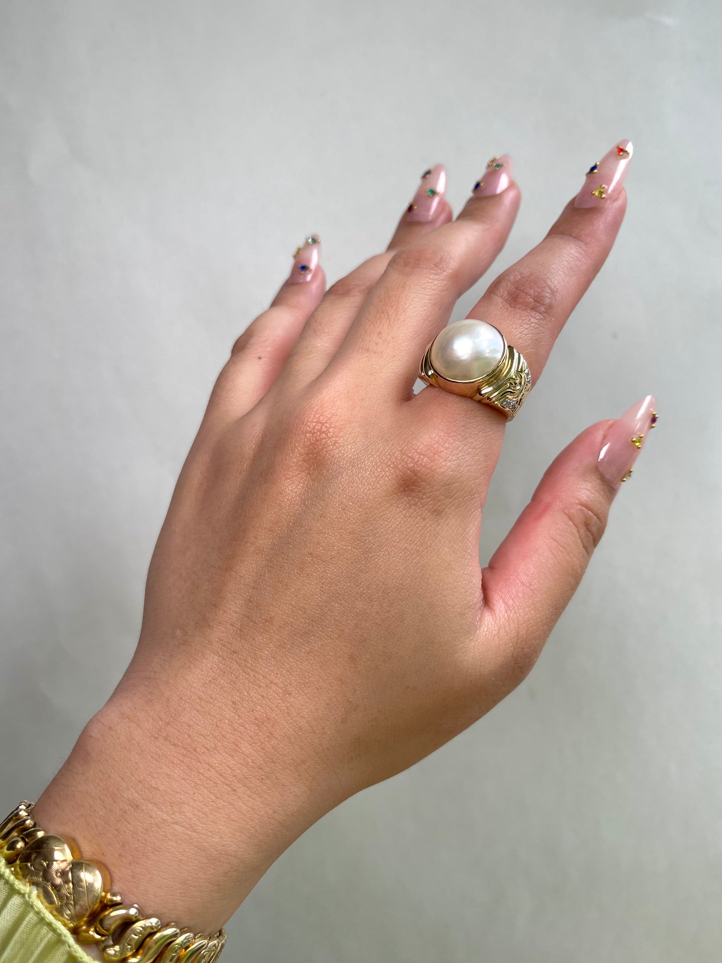 VINTAGE 14k Gold Ring with Pearl and Moissanite