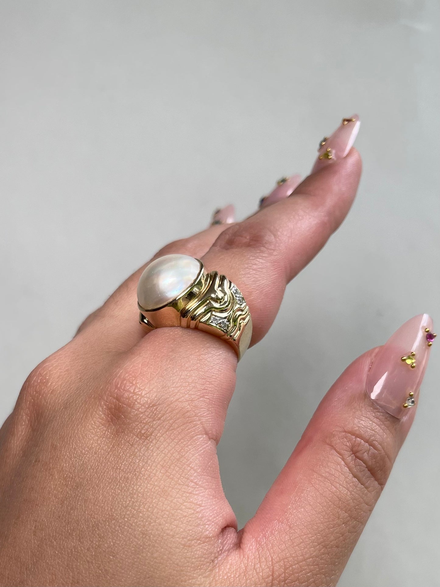 VINTAGE 14k Gold Ring with Pearl and Moissanite