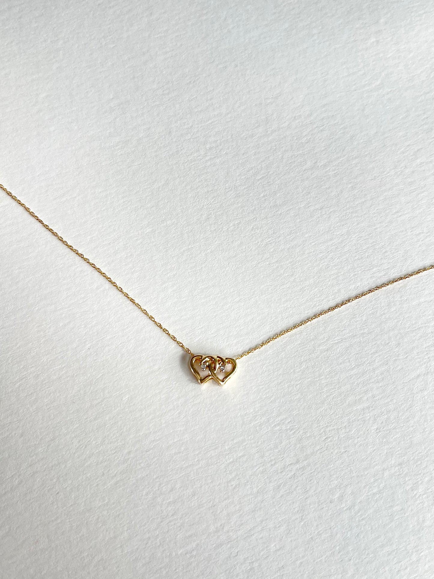 Vintage Delicate 14k Yellow Gold Necklace with an Interlocked Heart Pendant