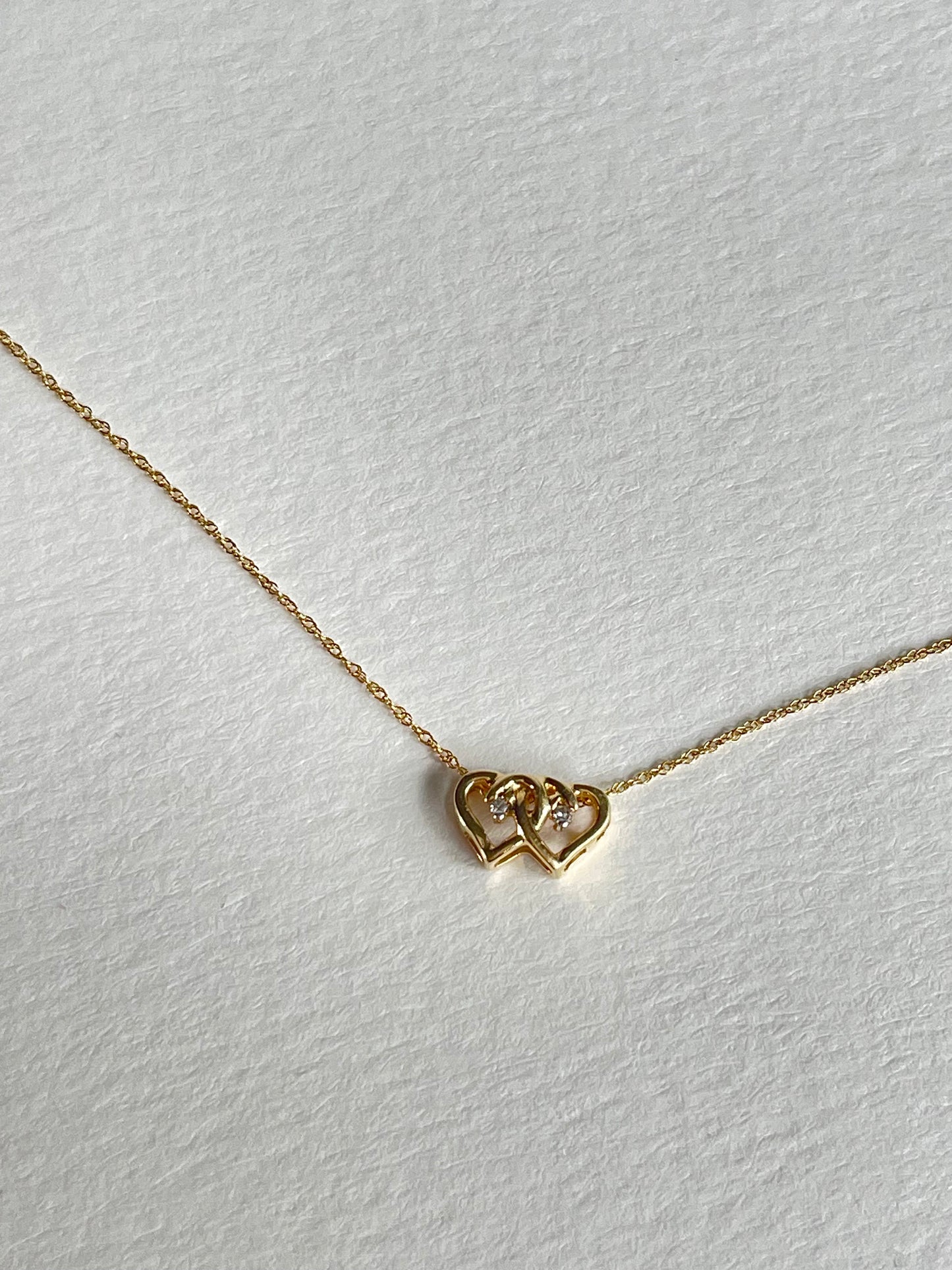 Vintage Delicate 14k Yellow Gold Necklace with an Interlocked Heart Pendant