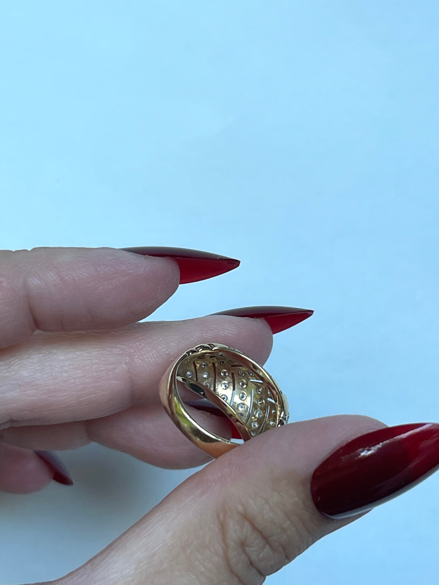 Vintage 14K Two-Toned Yellow and White Gold Diamond Round Brilliant Cut Pave Set Natural Diamond Cocktail Ring