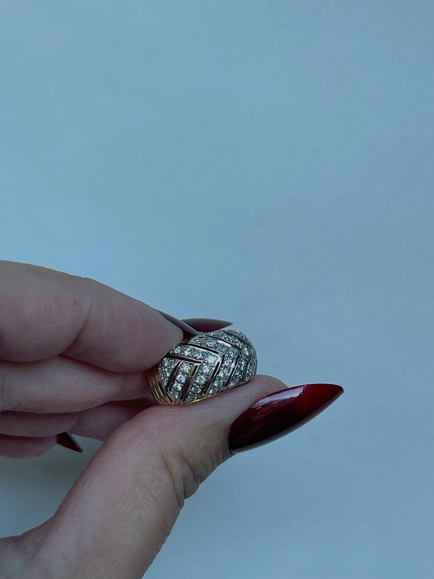 Vintage 14K Two-Toned Yellow and White Gold Diamond Round Brilliant Cut Pave Set Natural Diamond Cocktail Ring