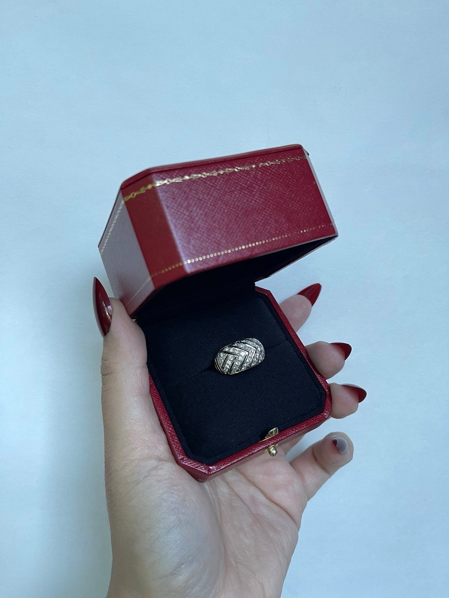 Vintage 14K Two-Toned Yellow and White Gold Diamond Round Brilliant Cut Pave Set Natural Diamond Cocktail Ring