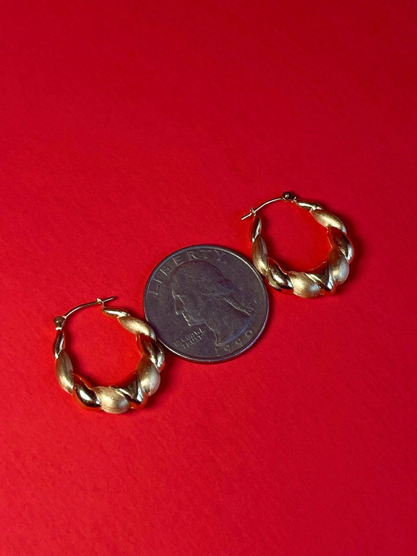 Vintage 14k Yellow Gold Shrimp Hoop Earrings