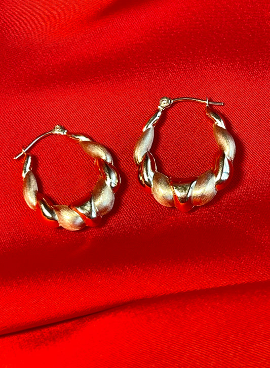 Vintage 14k Yellow Gold Shrimp Hoop Earrings