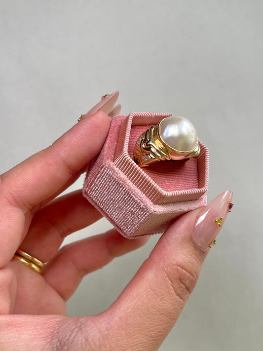 VINTAGE 14k Gold Ring with Pearl and Moissanite