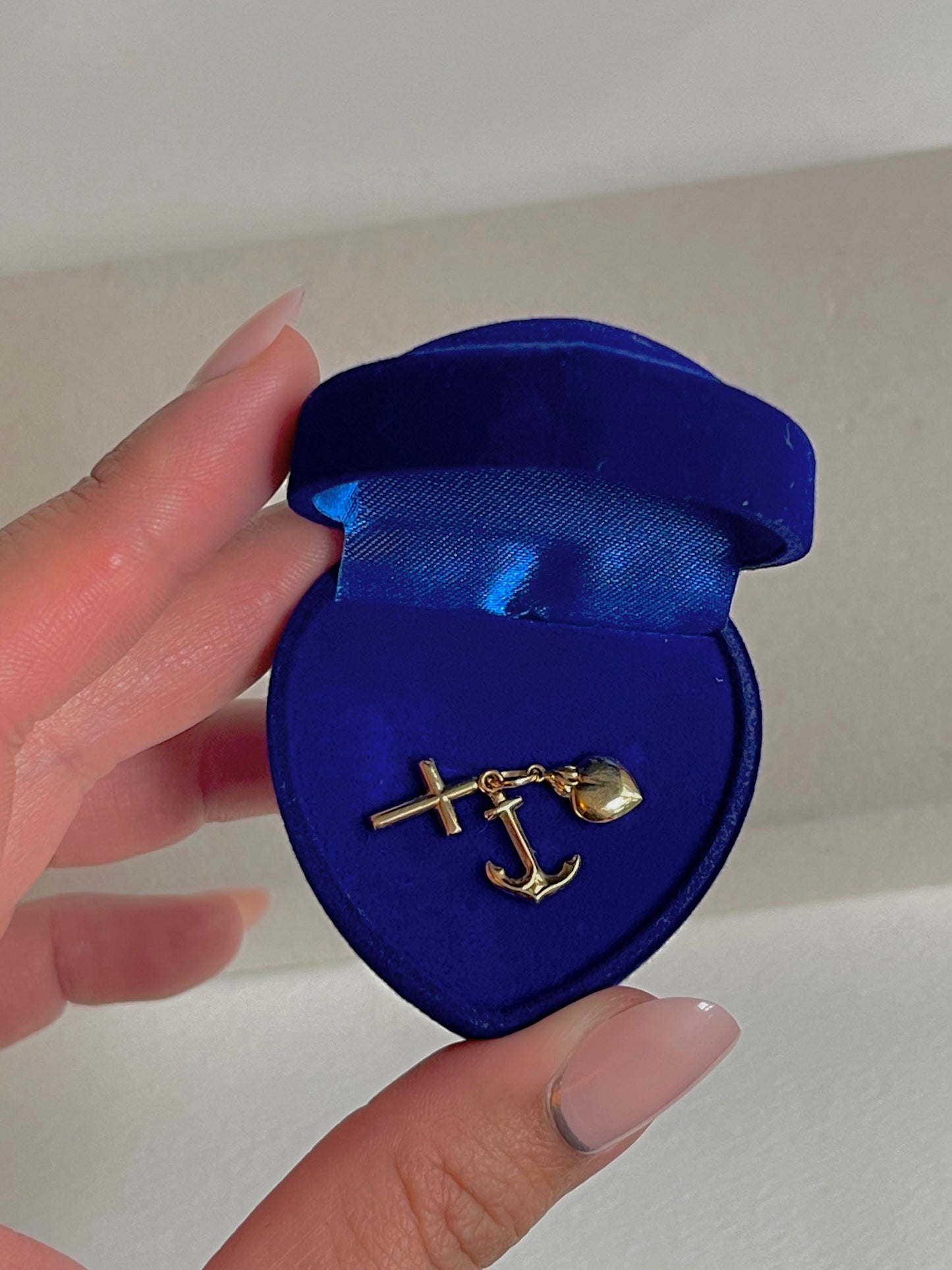 14k Gold- Trio Charm Necklace: Heart, Cross, & Anchor